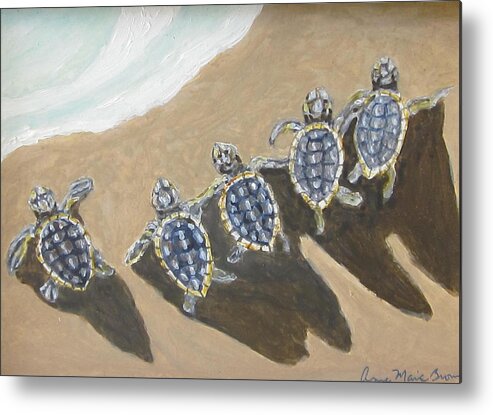 Turtles Metal Print featuring the painting Sea Turtle Babes by Anne Marie Brown