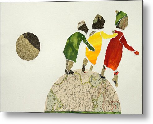 Collage Art Metal Print featuring the mixed media Helping each other in our way over the globe by Jolly Van der Velden