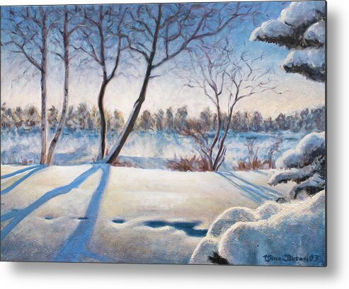 Snow Metal Print featuring the painting Shadows on the snow by Marco Busoni
