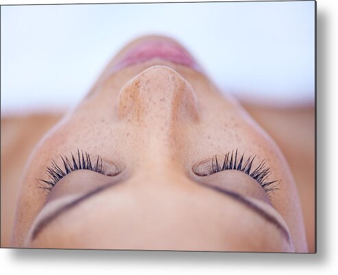 Eyelash Metal Print featuring the photograph She's in a deeply relaxed state of mind by PeopleImages