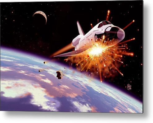 Space Shuttle Metal Print featuring the photograph Shuttle Collision by Mark Garlick/science Photo Library
