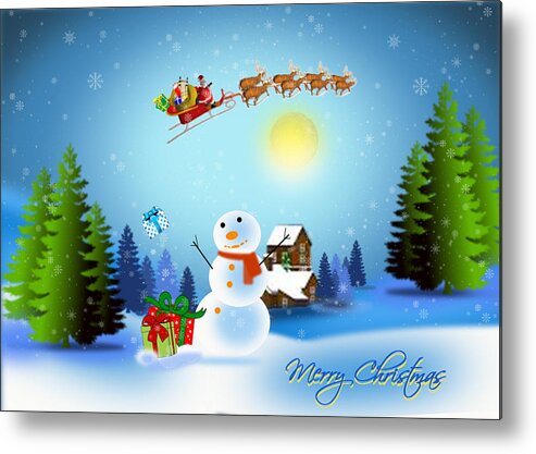 Christmas Metal Print featuring the digital art Snowmen receive gifts too by Spikey Mouse Photography