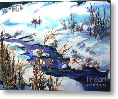 Snow Metal Print featuring the painting Snowy blue by Betty M M Wong