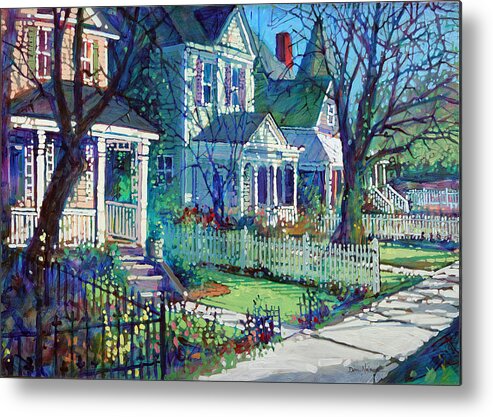 Victorian Houses Metal Print featuring the painting Spring Morning on East Street by Dan Nelson