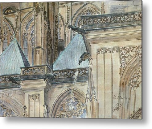 Architecture Metal Print featuring the painting St. Vitus Cathedral II by Henrieta Maneva