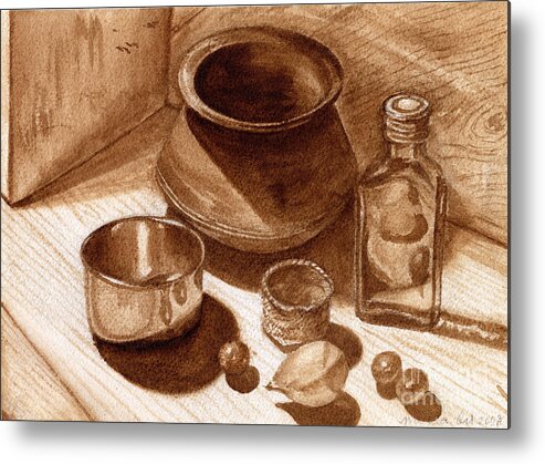 Still Life Walnut Ink Metal Print featuring the painting Still Life Walnut Ink by Mukta Gupta