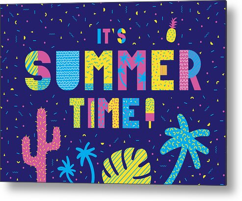 Hipster Metal Print featuring the drawing Summer time typography by Miakievy