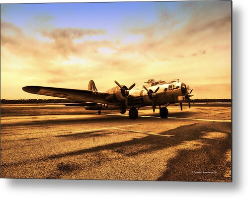 Flying Fortress Metal Print featuring the photograph Sundown On The Parked B17 bomber by Thomas Woolworth