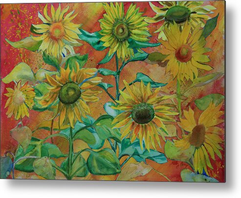 Sunflower Paintings Metal Print featuring the painting Sunflowers by Kelly Perez