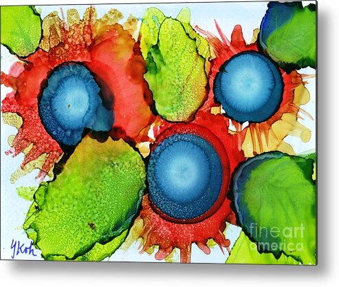 Art; Painting; Alcohol Ink; Abstract Painting; Yupo; Small Art; Wall Art; Office D�cor; Home D�cor; Modern Art; Apartment Art; Original Art; Flowers Metal Print featuring the painting Cactus Flowers by Yolanda Koh
