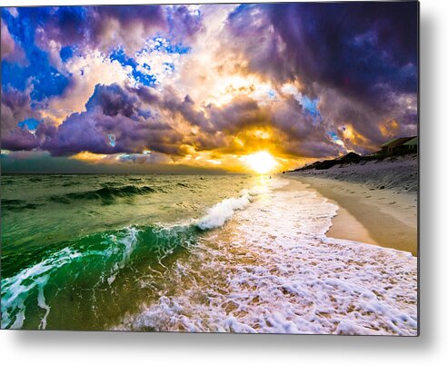 Florida Metal Print featuring the photograph Sunset through Breaking Wave-Landscape-Sea and Dark Cloud by Eszra