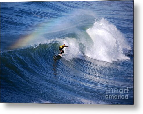 Rainbow Metal Print featuring the photograph Surfing Under a Rainbow by Catherine Sherman