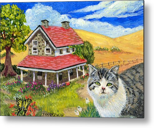Tabby Cat Metal Print featuring the painting Tabby of the Rolling Hills by Jacquelin L Westerman