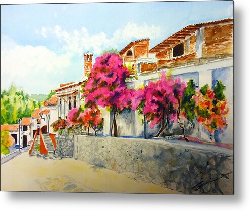 Bougainvillea Metal Print featuring the painting Talpalpa a Walk with a View by Sonia Mocnik