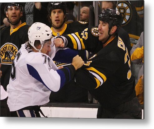 National Hockey League Metal Print featuring the photograph Tampa Bay Lightning v Boston Bruins by Bruce Bennett