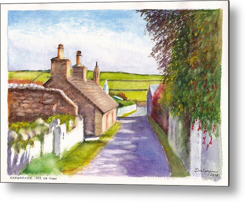 Landscape Metal Print featuring the painting Thatched Cottage Cregneash Isle of Man by Dai Wynn