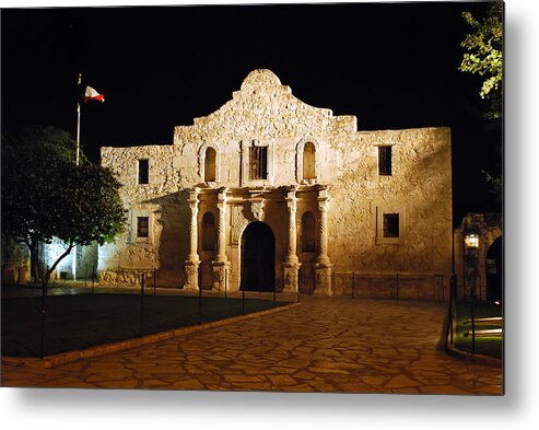 San Antonio Wall Art Metal Print featuring the photograph The Alamo at Night - San Antonio Texas by Gregory Ballos