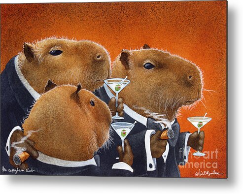 Funny Metal Print featuring the painting The Capybara Club... by Will Bullas