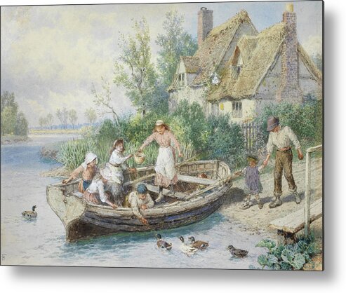 Myles Birket Foster Metal Print featuring the digital art The Ferry by Myles Birket Foster