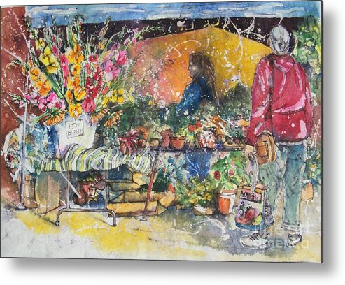 Old Colorado City Metal Print featuring the painting The Flower Vendor by Carol Losinski Naylor