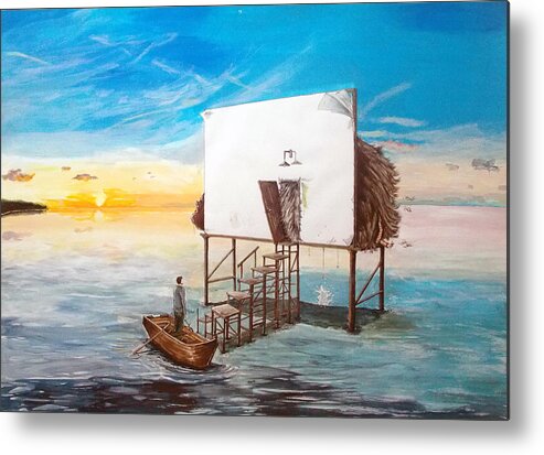 Landscape Metal Print featuring the painting The occult listen with music of the description box by Lazaro Hurtado