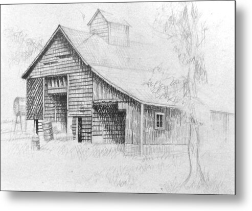 Art Metal Print featuring the drawing The Old Barn by Bern Miller