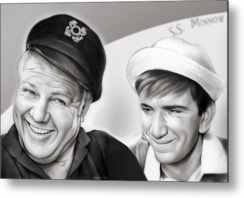 Gilligan's Island Metal Print featuring the mixed media The Skipper and Gilligan by Greg Joens