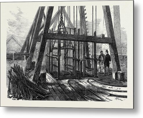 Staffordshire Metal Print featuring the drawing The Staffordshire Colliery Top Of The Shaft And Cage by English School