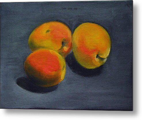 Food Metal Print featuring the painting Three Apricots by Sarah Lynch