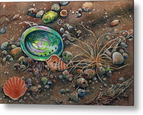 Paua Shell Or Abalone Shell Metal Print featuring the painting Tidal Abstract by Val Stokes