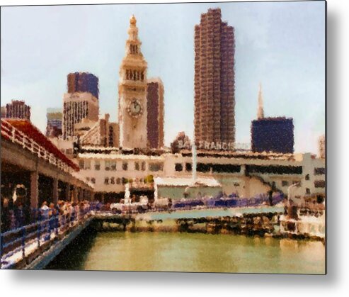 To San Francisco From Sausalito Passing Alcatraz By Ferry_painting Metal Print featuring the digital art To San Francisco from Sausalito passing Alcatraz by Ferry_Painting by Asbjorn Lonvig