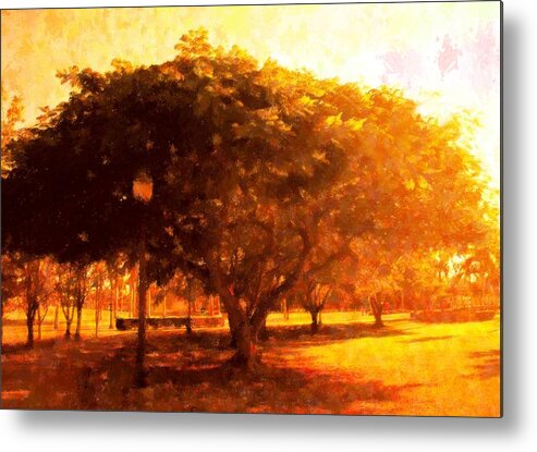 Nature Metal Print featuring the mixed media Tree In The Park by Florene Welebny