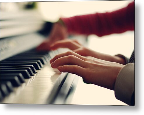 4-5 Years Metal Print featuring the photograph Two kids playing piano by Kristina Strasunske