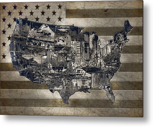 Map Metal Print featuring the painting United States Flag Map Vintage 4 by Bekim M