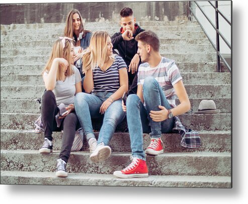 Cool Attitude Metal Print featuring the photograph Urban style people having fun, smiling and talking by Nemke