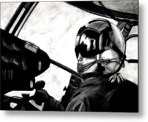 United States Marines Metal Print featuring the drawing U.S. Marines Helicopter Pilot by Katy Hawk