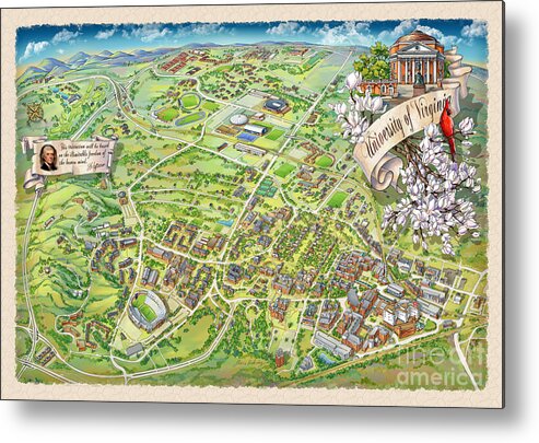 Uva Campus Illustrated Map Metal Print featuring the painting UVA Grounds Illustration 2014 by Maria Rabinky