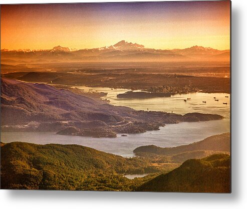 Scenery Metal Print featuring the photograph Vancouver and Mt Baker aerial view by Eti Reid