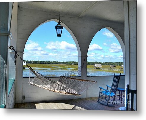 Scenic Metal Print featuring the photograph View Of The Marsh From The Pelican Inn by Kathy Baccari