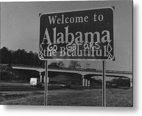 Signs Metal Print featuring the photograph Vintage Alabama Florida Football Sign by Retro Images Archive