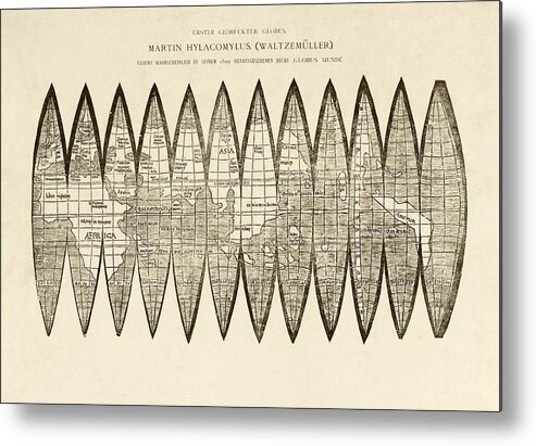 Earth Metal Print featuring the photograph Waldseemueller Map Gores by Library Of Congress, Geography And Map Division