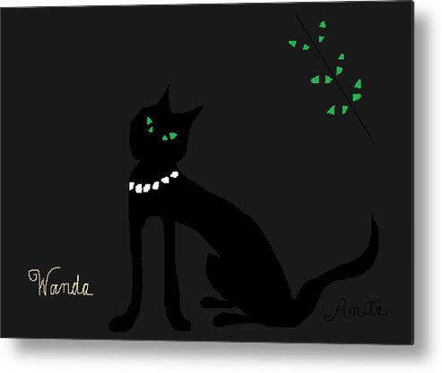 Black Cat Metal Print featuring the painting Wanda in the Grotto by Anita Dale Livaditis