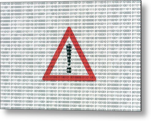 Binary Code Metal Print featuring the photograph Warning Sign And Binary Code by Daniel Sambraus