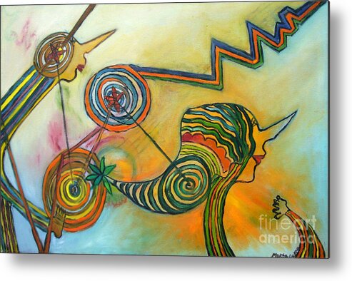 Abstract Metal Print featuring the painting Wheels of Time by Mukta Gupta