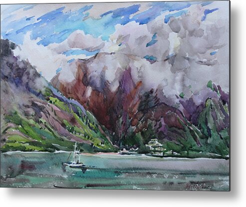 Watercolor Metal Print featuring the painting When it is raining in the mountains... by Juliya Zhukova