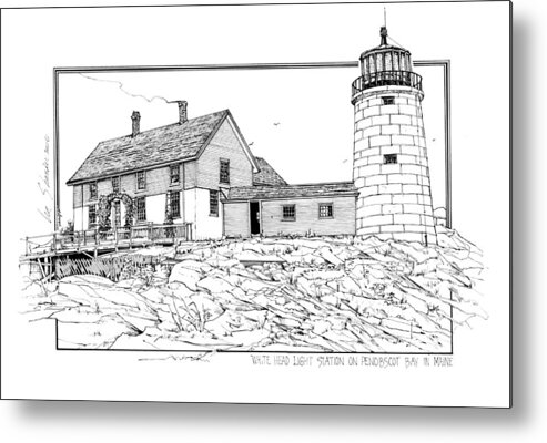 White Head Light Station Metal Print featuring the drawing White Head Light Station Penobscot Maine by Ira Shander