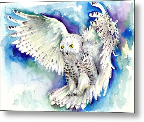 Dynamic Metal Print featuring the painting White Polar Owl Canvas Print by Tiberiu Soos