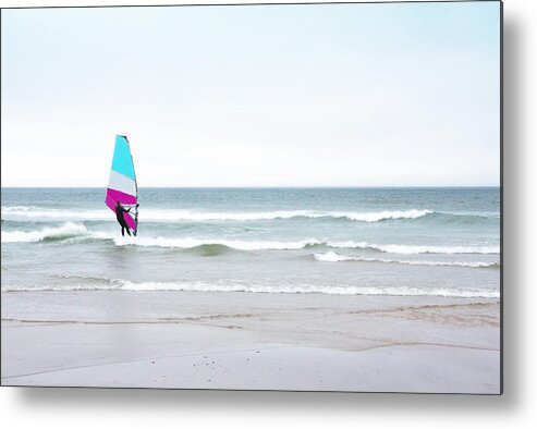 Wind Surf Metal Print featuring the photograph Windsurfer with Pink and Aqua by Brooke T Ryan