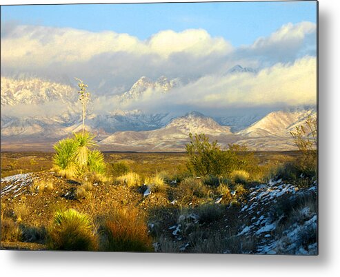 The Winter Sun Sets In Front Of The Organ Mountains-desert Peaks National Monument Metal Print featuring the photograph Winter in the Organ Mountains by Jack Pumphrey