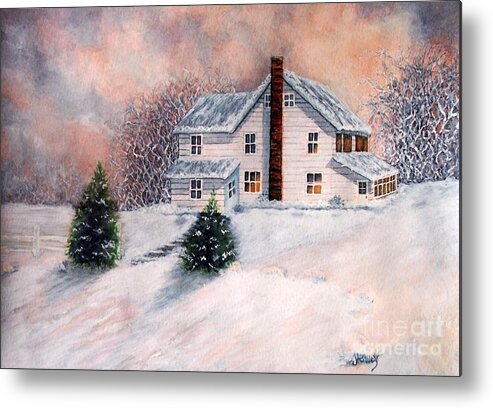 House Metal Print featuring the painting Winter Sunset on Winterton by Janine Riley